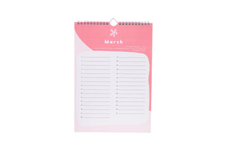 Verjaardagskalender - Roze - Maart - Planbooks